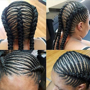 Ghana Cornrows Feeding into Space Buns