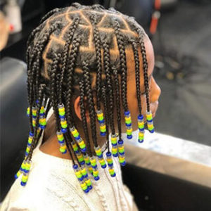 Short box braids with beads